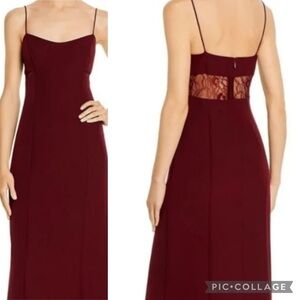 Aidan Mattox womens size 14 burgundy evening formal dress crepe & lace long maxi